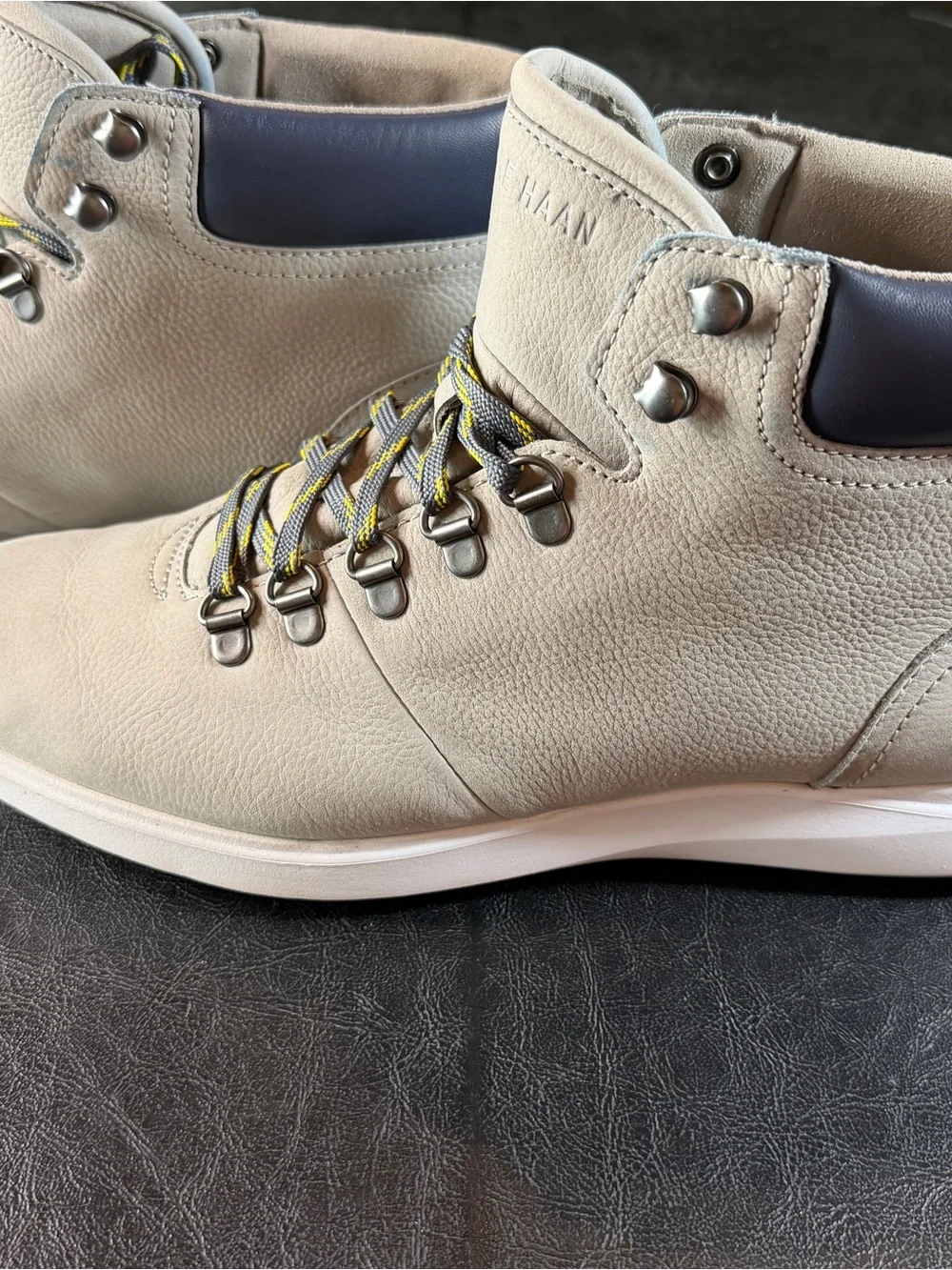 Cole Haan Light Gray Suede Chukka Boots with Yellow-Accent Laces